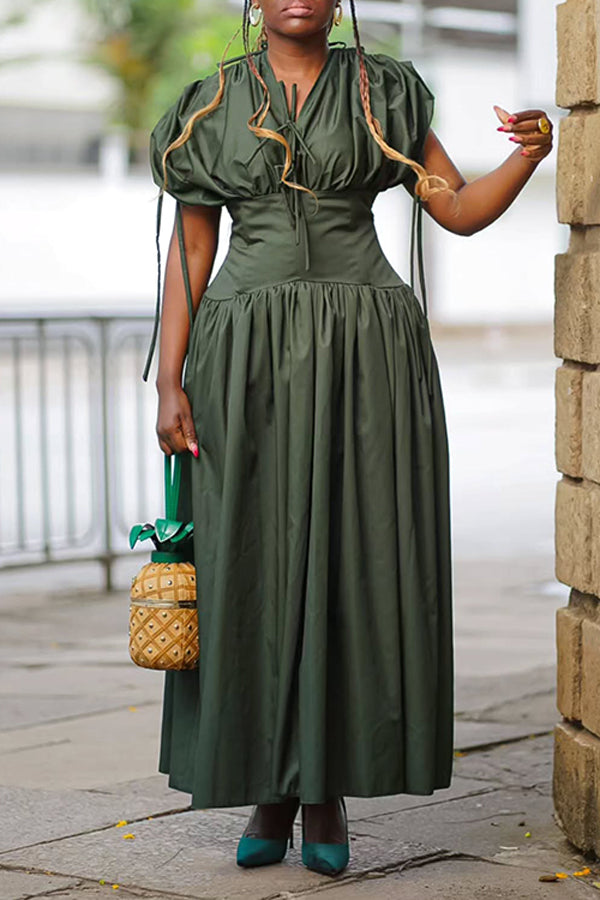 Chic Lace Up Ruffle Hem Dress