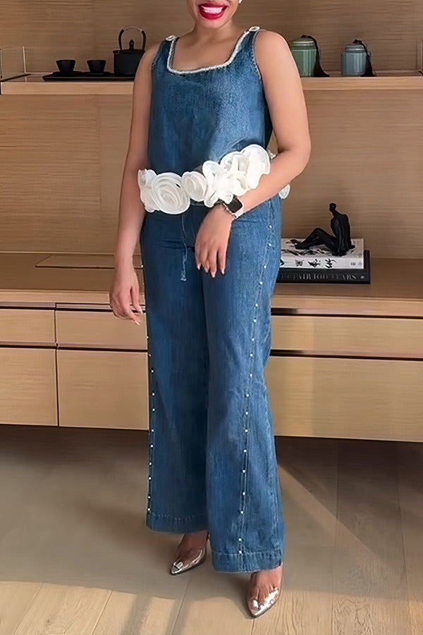 Stylish 3D Flower Top & Pants Set