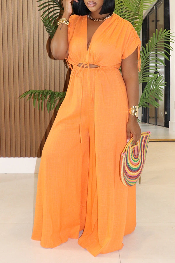 Stylish Cut Out Ruched Wide Leg Jumpsuit