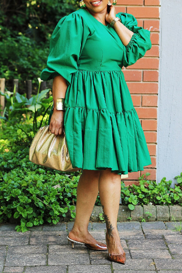 Chic Puff Sleeve Ruffle Hem Dress