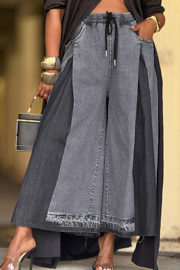 Stylish Two-toned Drawstring Waist Jeans
