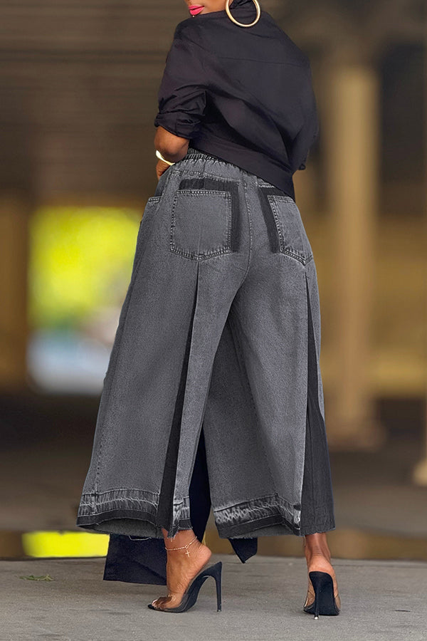 Stylish Two-toned Drawstring Waist Jeans