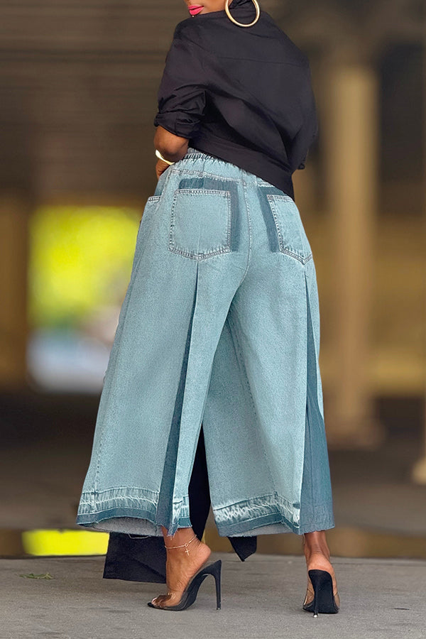 Stylish Two-toned Drawstring Waist Jeans