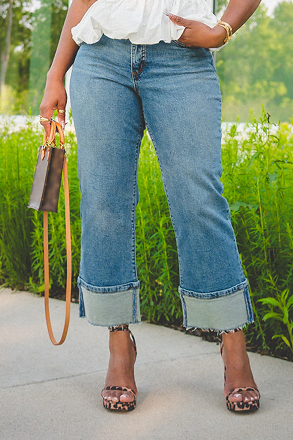 Stylish High Waist Straight Jeans