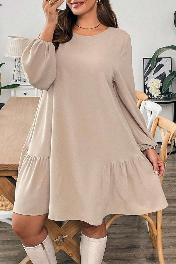 Casual Lantern Sleeve Ruffle Hem Midi Dress