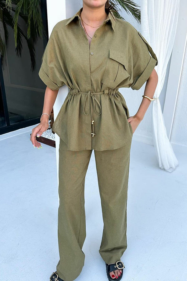 Casual Batwing Sleeve Drawstring Waist Top & Pants Set