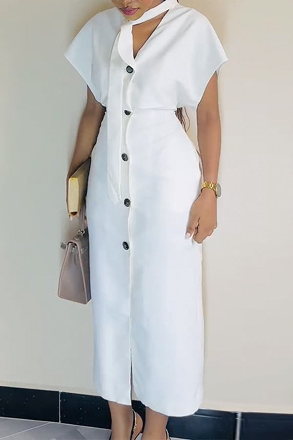 Chic Single Breasted Cardigan Maxi Dress