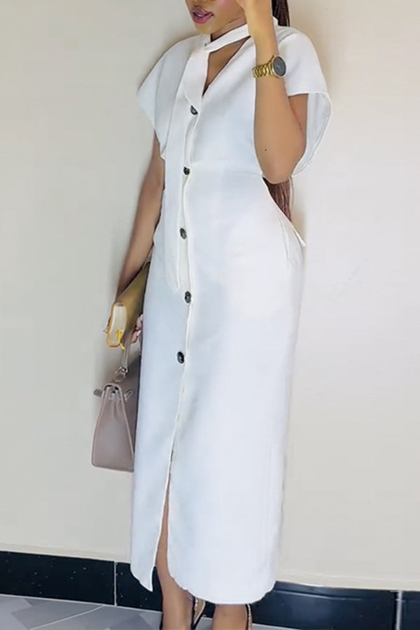 Chic Single Breasted Cardigan Maxi Dress