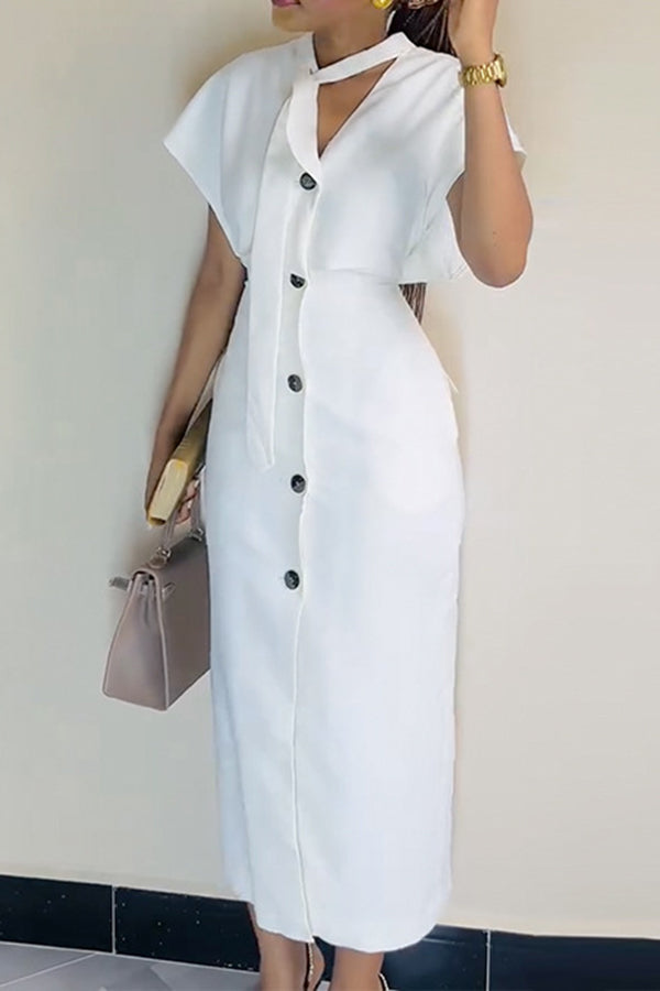 Chic Single Breasted Cardigan Maxi Dress