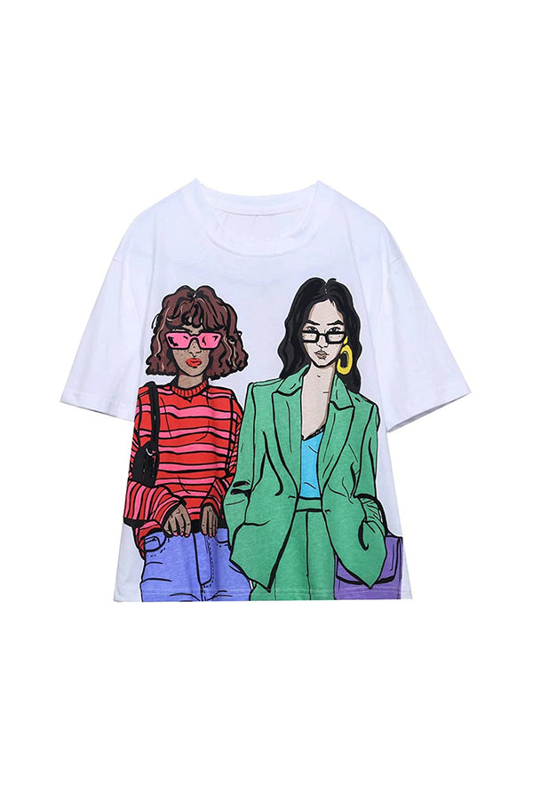 Casual Round Neck Figure Graphic T-shirt