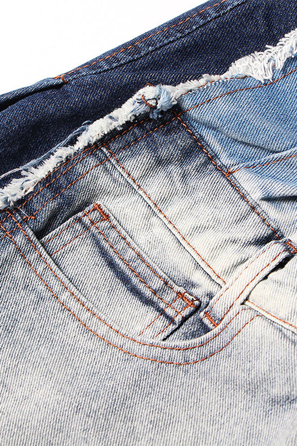 Fashion Street High Waist Patchwork Distressed Denim Shorts*