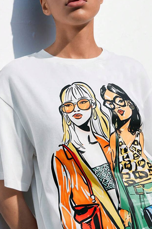 Fashionable Character Print Short Sleeved T-shirt*