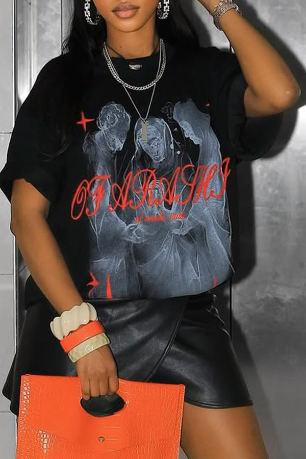 Fashion Punk Print Loose T-shirt*