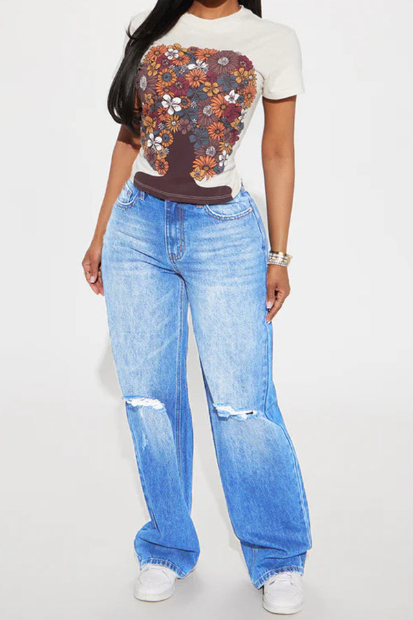 Fashionable Black Art Portrait Print T-shirt*