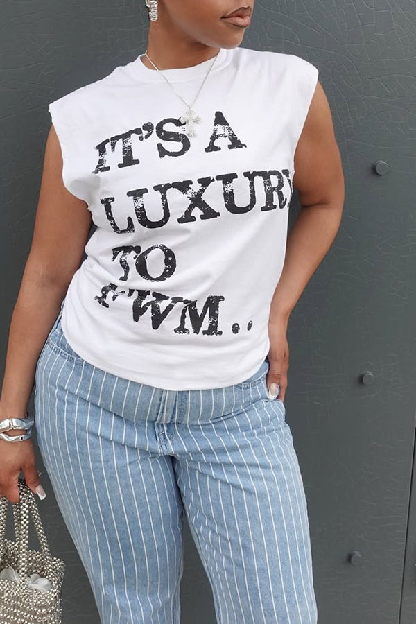 Casual Slogan Print Crew Neck Vest*