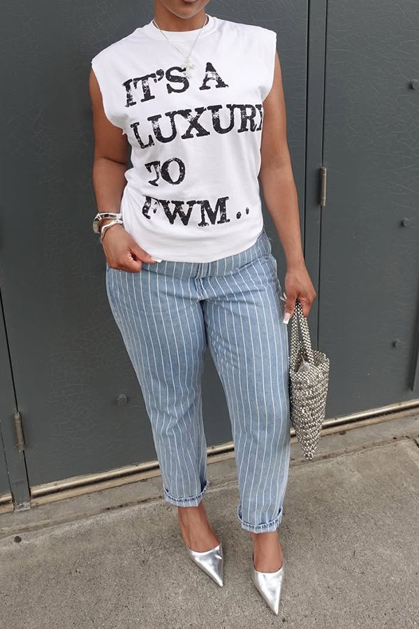 Casual Slogan Print Crew Neck Vest*