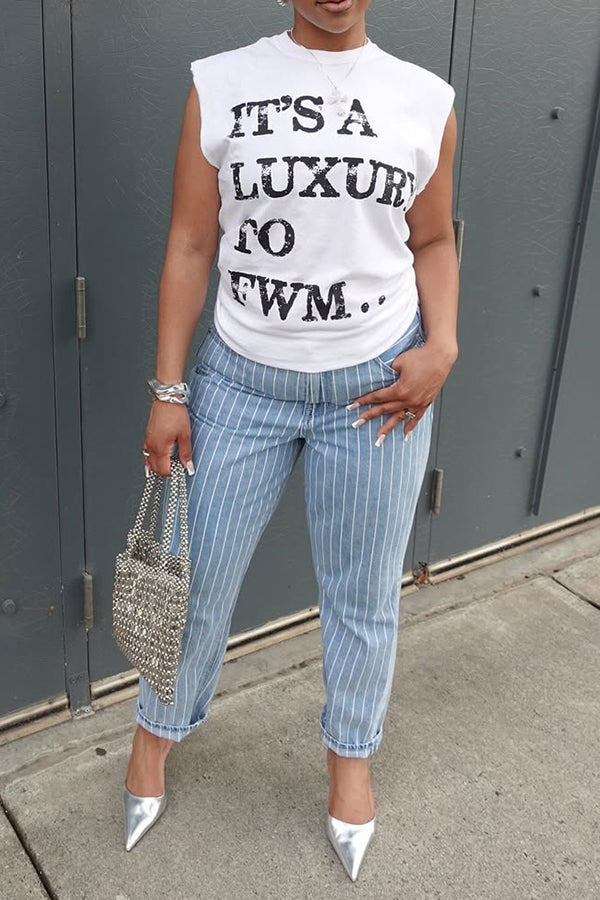 Casual Slogan Print Crew Neck Vest*