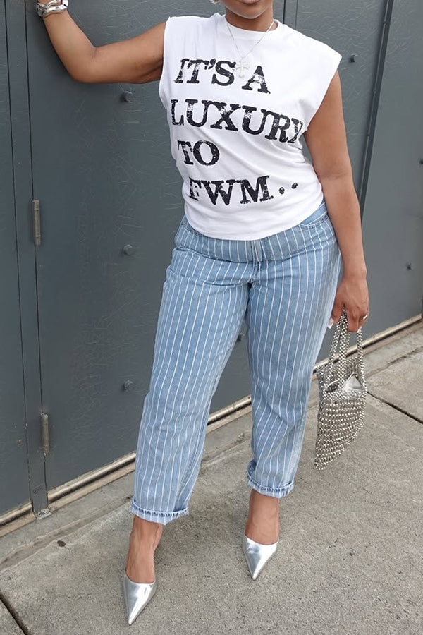 Casual Slogan Print Crew Neck Vest*