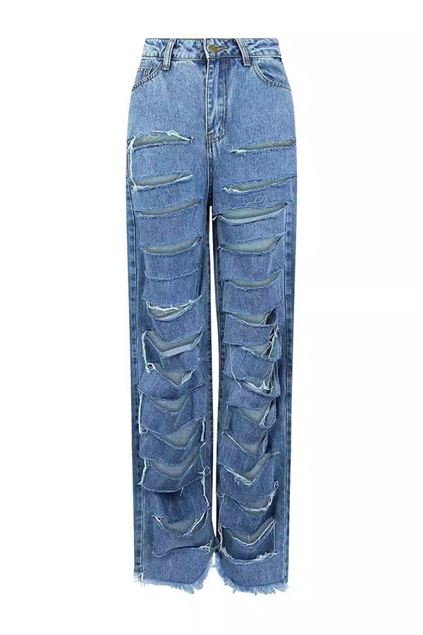 Fashion Personality Ripped Straight Jeans*