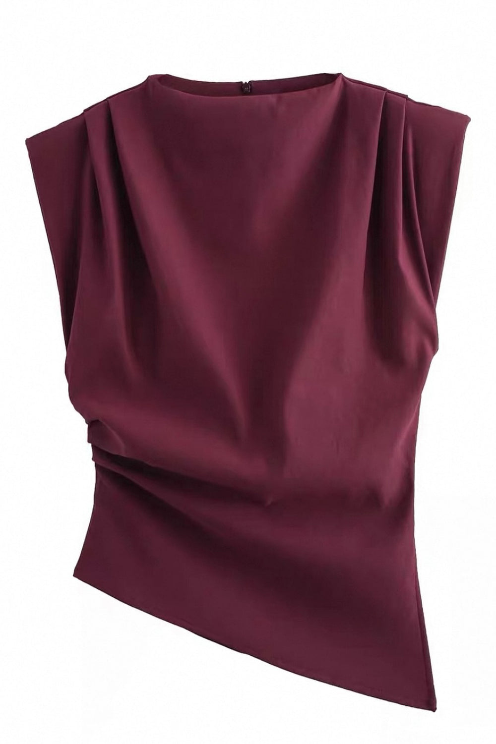 Fashionable Beveled Pleated Padded Shoulder Top*