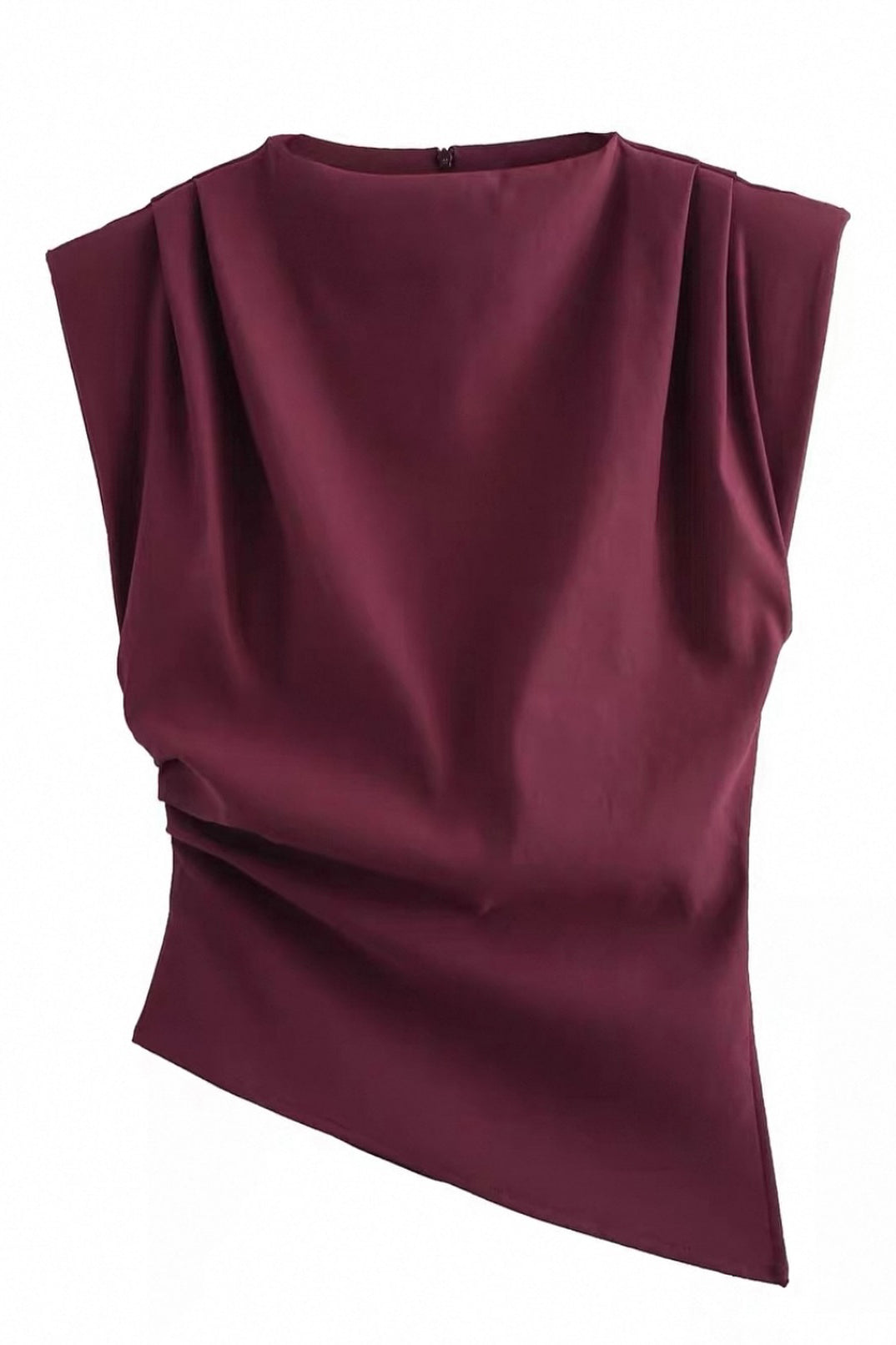 Fashionable Beveled Pleated Padded Shoulder Top*