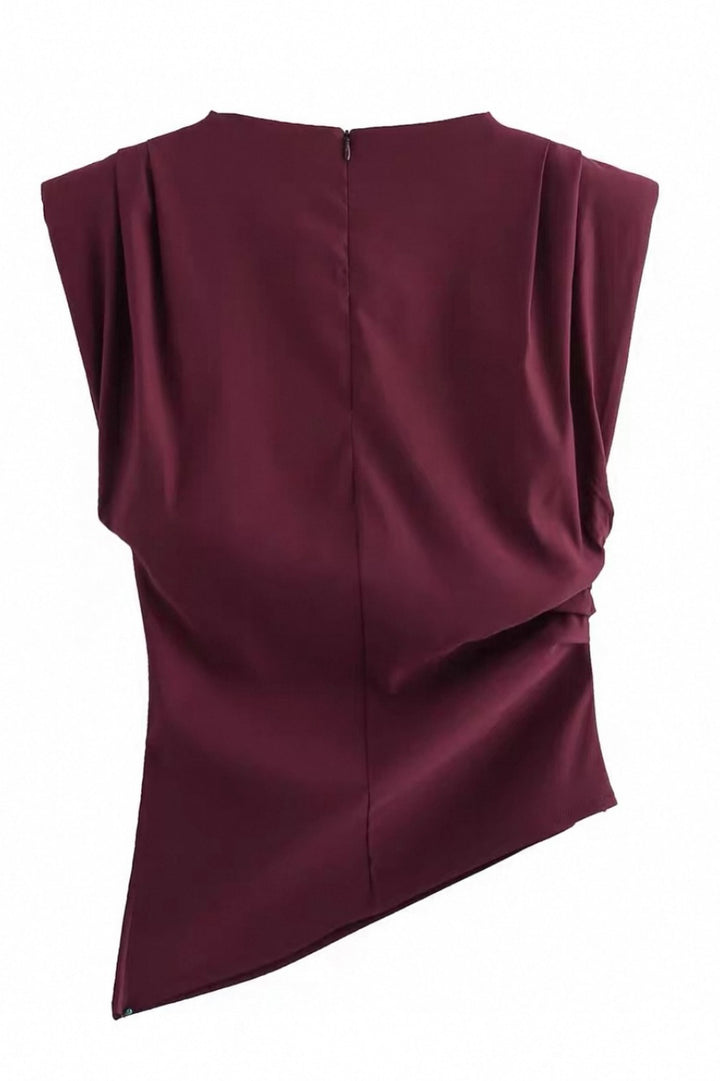 Fashionable Beveled Pleated Padded Shoulder Top*