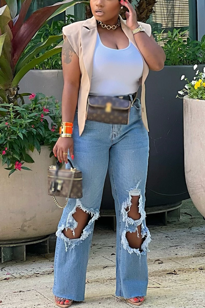 Fstreet Style Distressed Washed Distressed Tassel Ripped Jeans*
