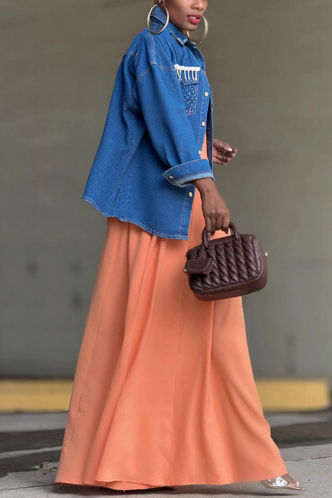 Fashion Knitted Rhinestone Lapel Denim Jacket*
