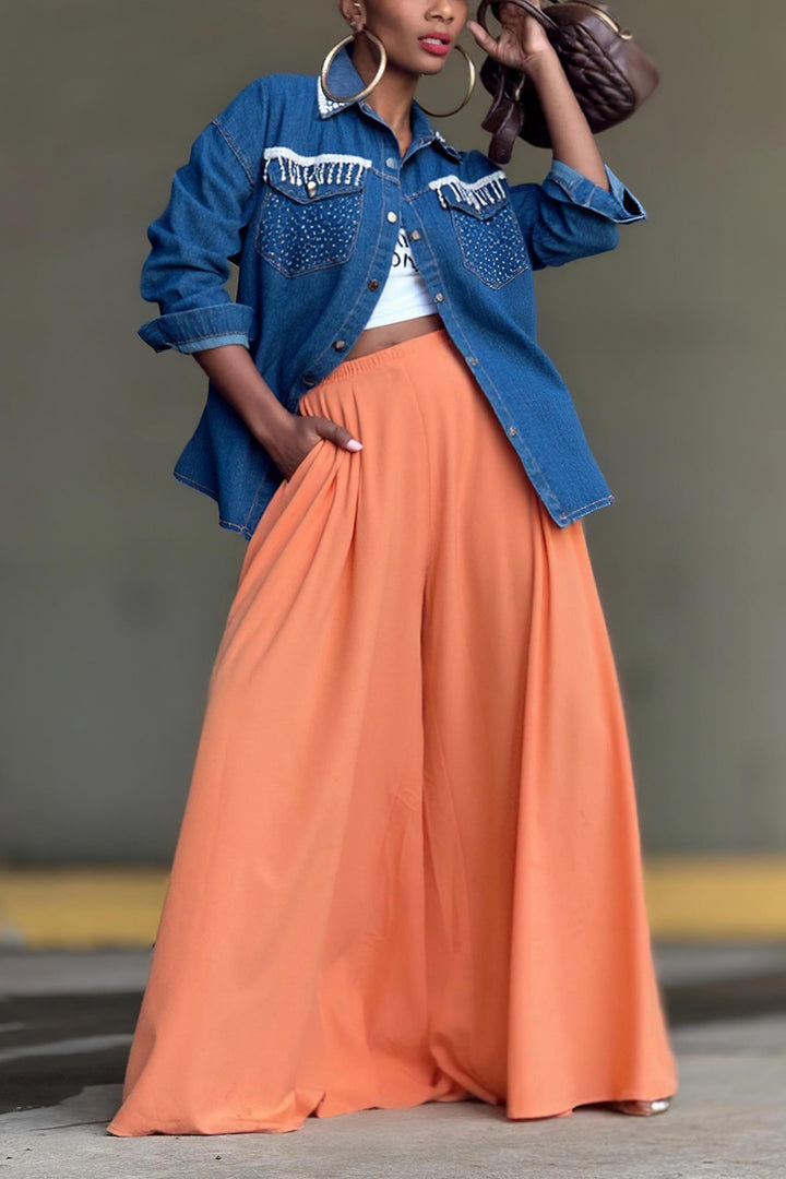 Fashion Knitted Rhinestone Lapel Denim Jacket*