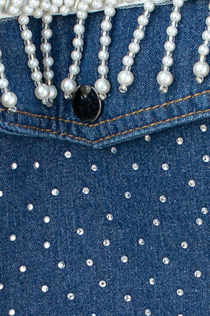 Fashion Knitted Rhinestone Lapel Denim Jacket*