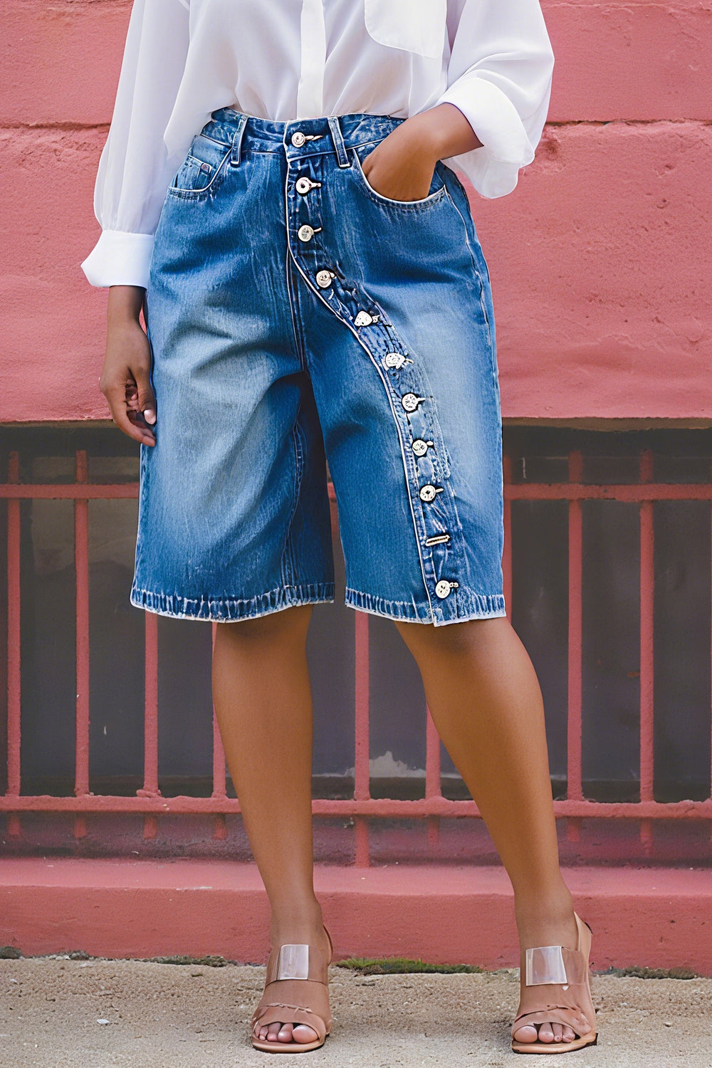 Fashionable Multi Button High Waisted Jeans*