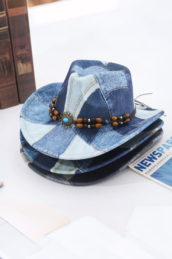 Western Distressed Colorblock Heart Shaped Cowboy Hat*