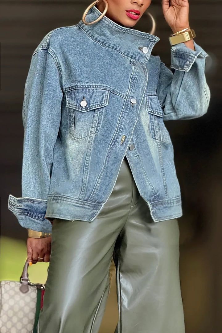 Fashion Asymmetric Washed Denim Jacket*