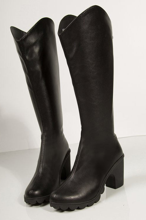 Fashionable Pu Chunky Heel Boots*