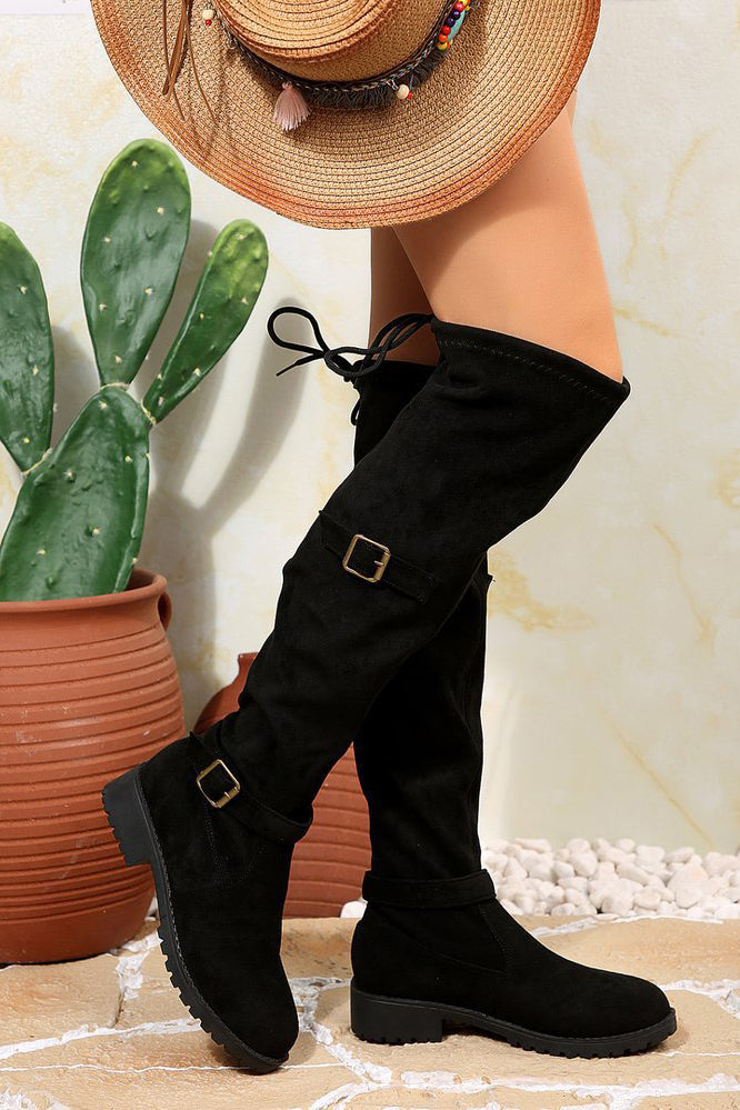 Fashionable Chunky Heel Buckled Suede Over The Knee Martin Boots*