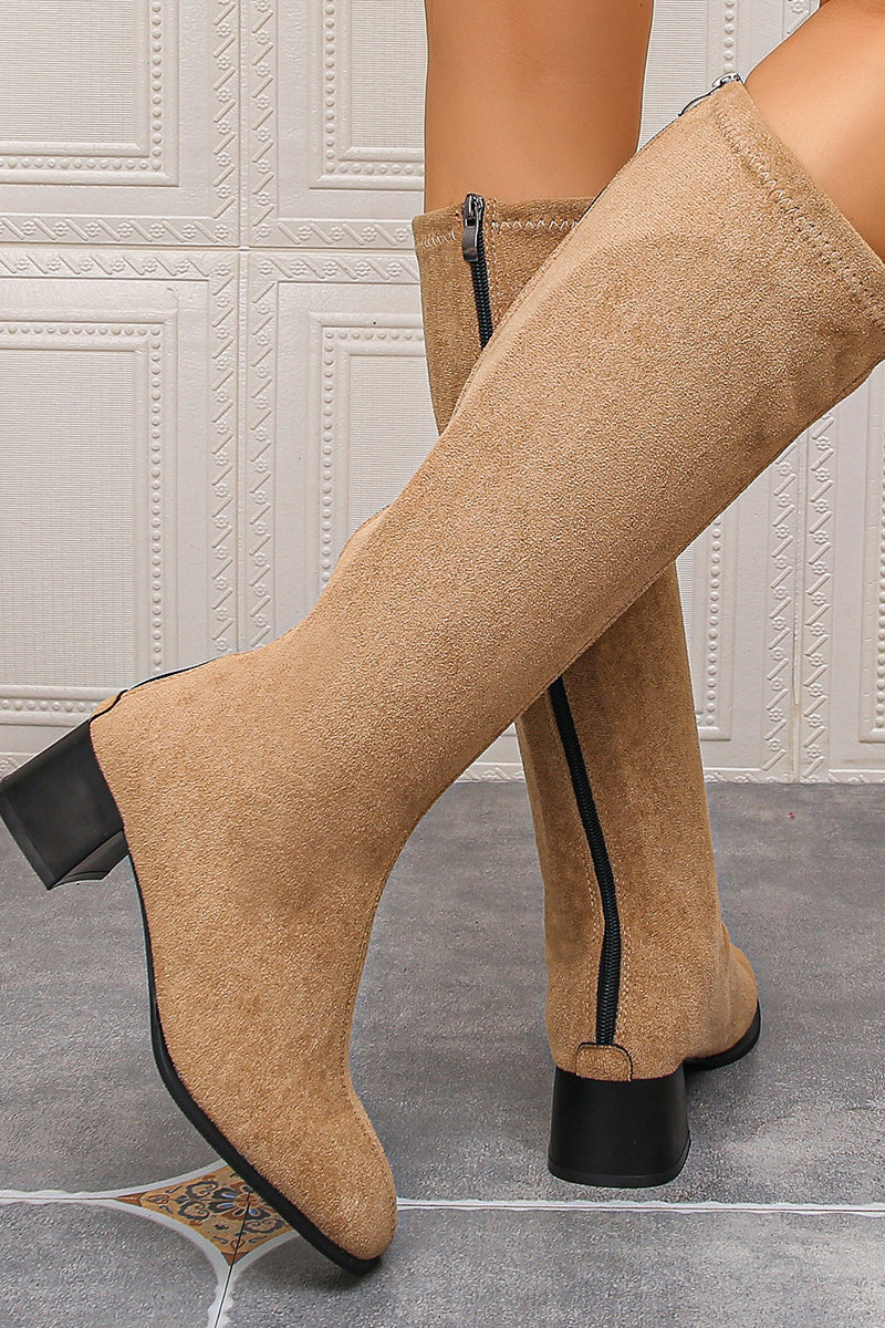 Fashionable Suede Round Toe Thick Heel High Boots*
