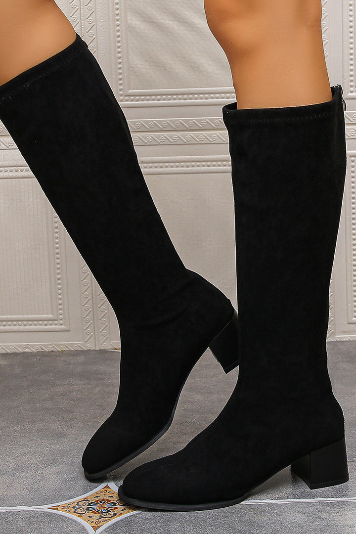 Fashionable Suede Round Toe Thick Heel High Boots*