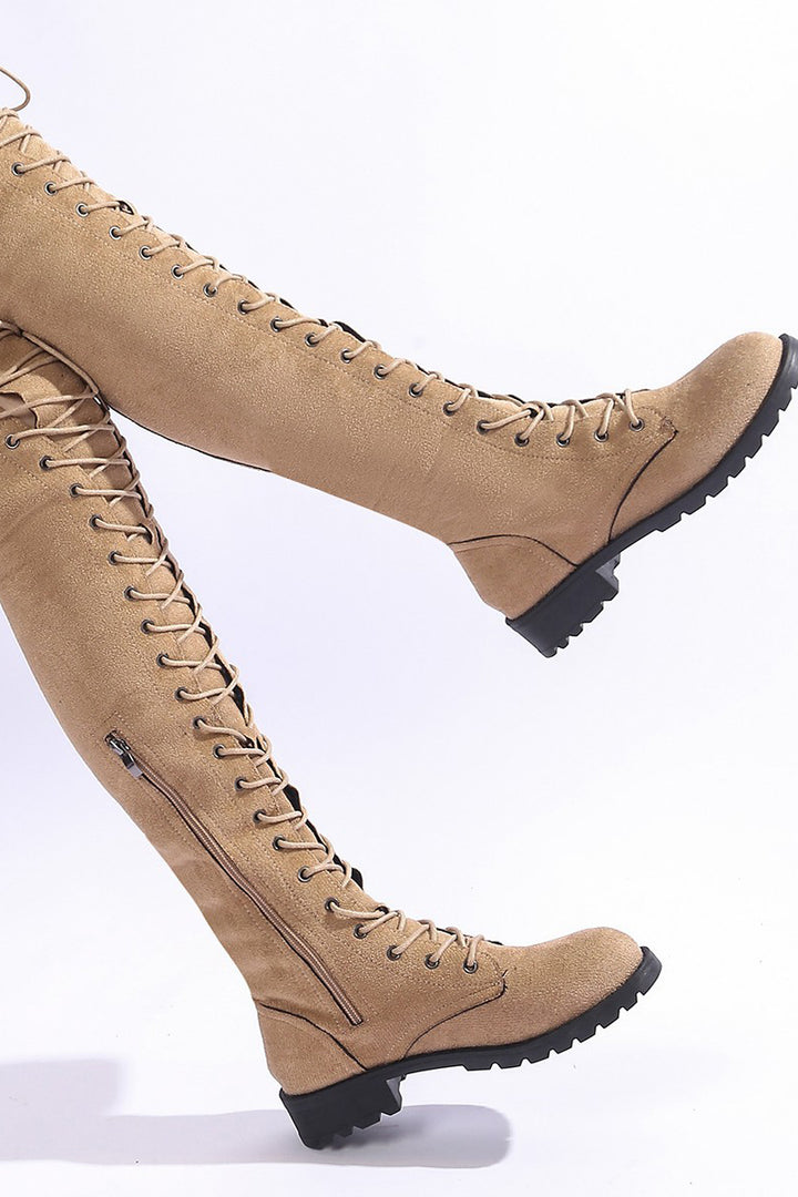 Fashion Round Toe Suede Lace Up Over The Knee Boots*