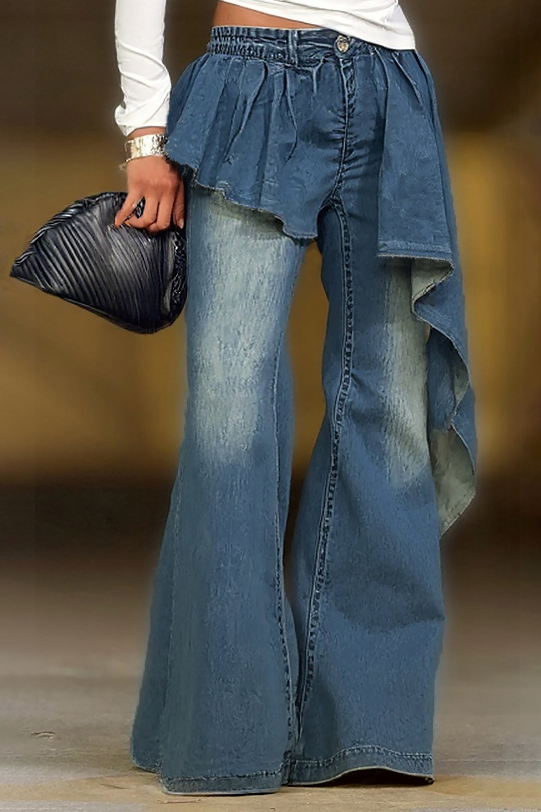 Fashion Irregular Ruffle Layered Washed Jeans*