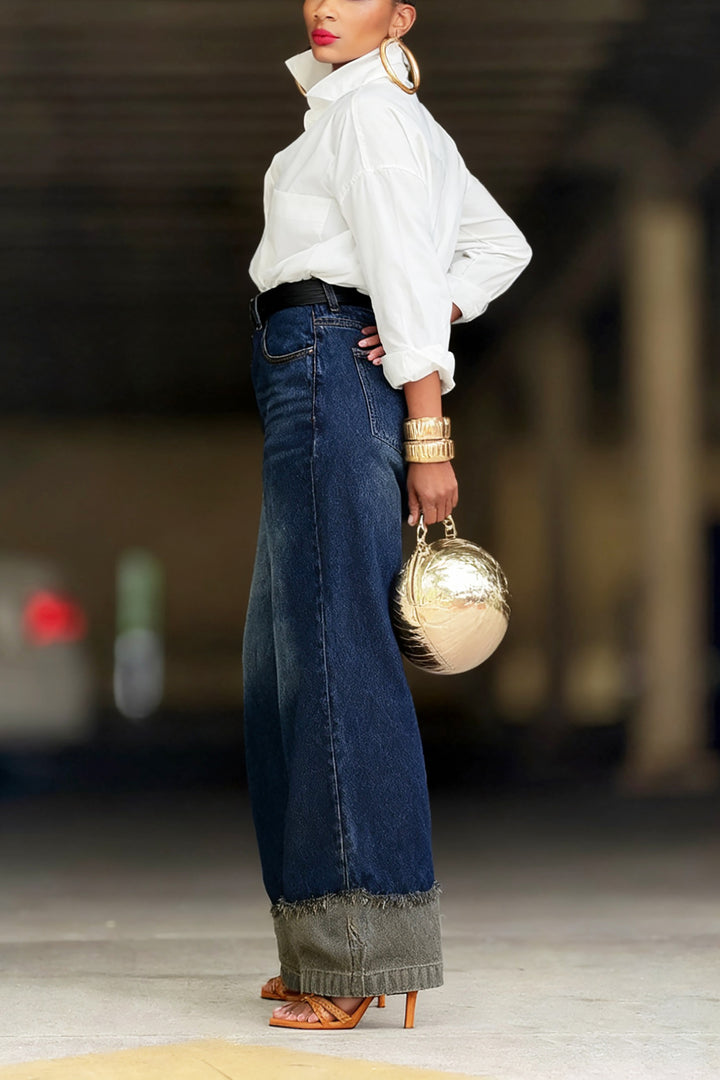 Vintage Distressed Patchwork Two Tone Frayed Jeans*