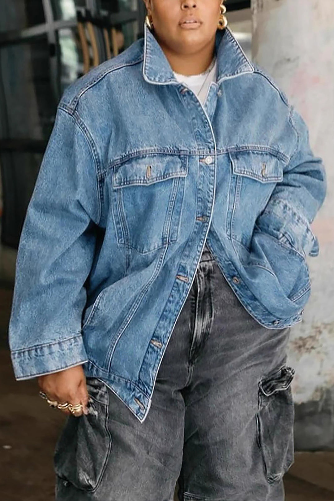 Casual Loose Double Pocket Washed Denim Jacket*