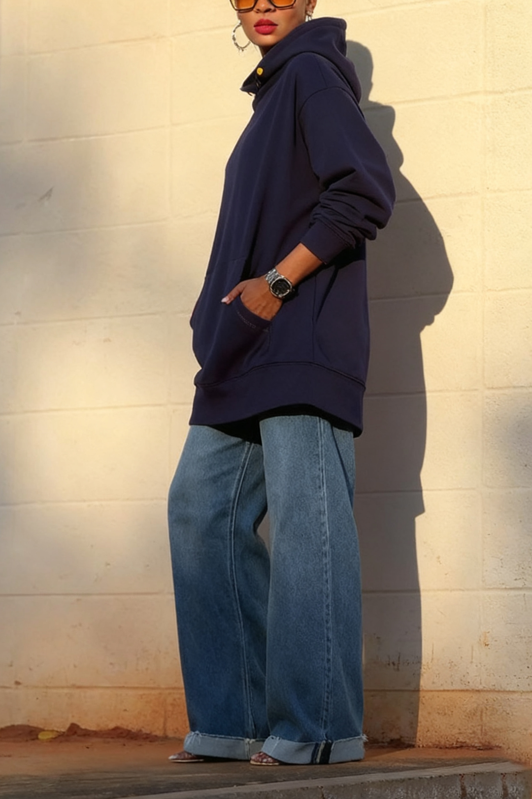 Casual Button Loose Solid Hoodies*