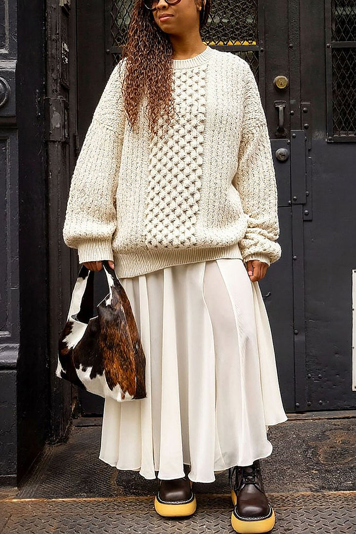 Casual Solid Loose Cable Knit Sweater*