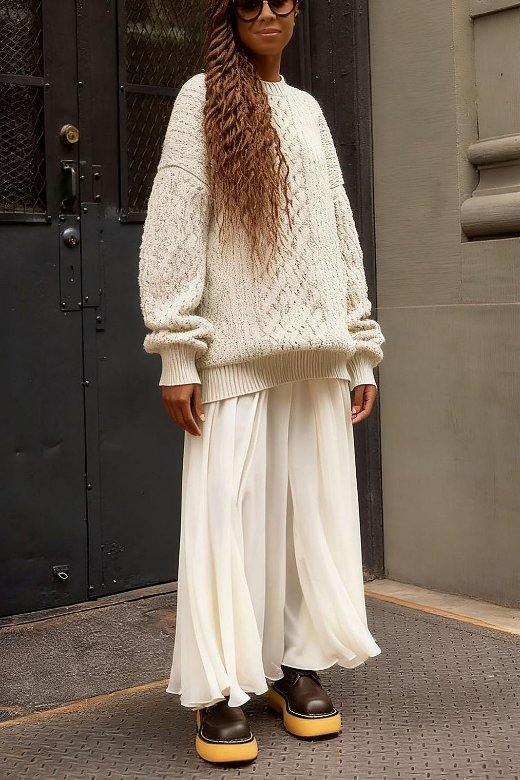 Casual Solid Loose Cable Knit Sweater*