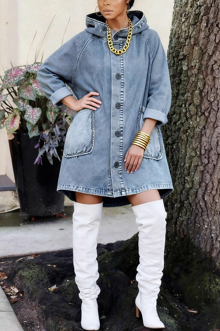 Casual Loose Large Pockets Denim Jacket*