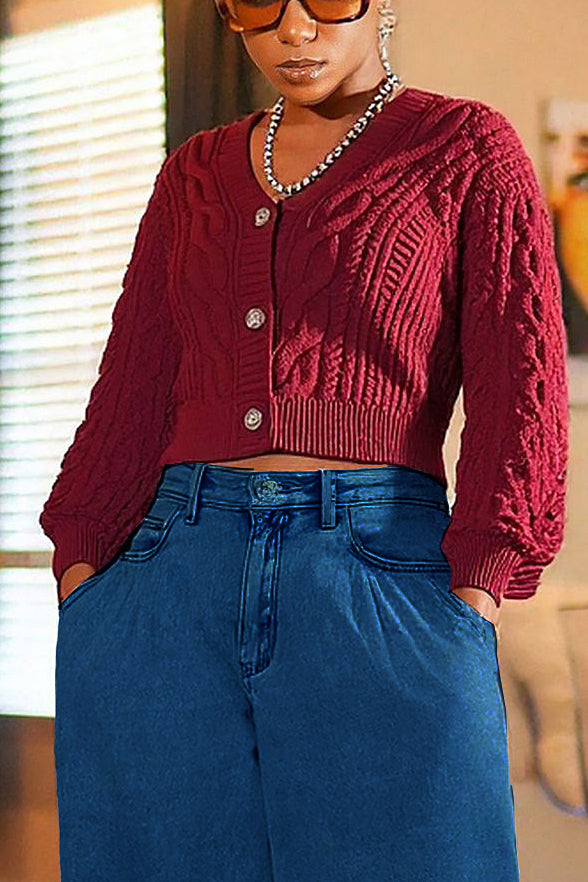 Casual And Comfortable Cable Knit Short Cardigan*