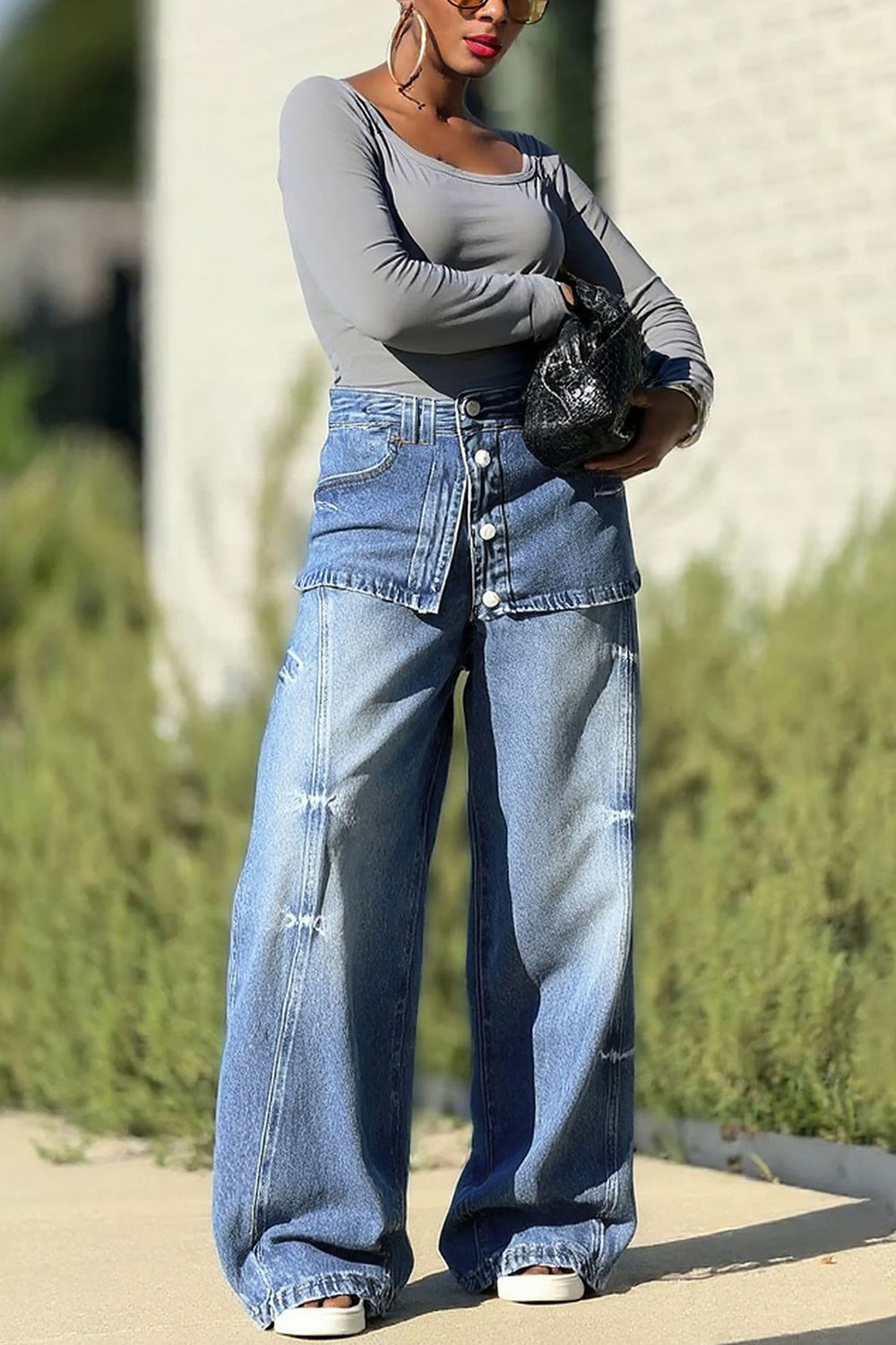 Street Distressed 2 In 1 Design Jeans*