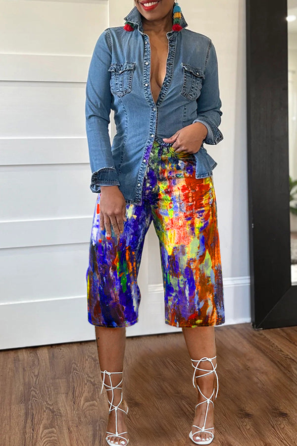 Street Fashion Abstract Painted Straight Shorts