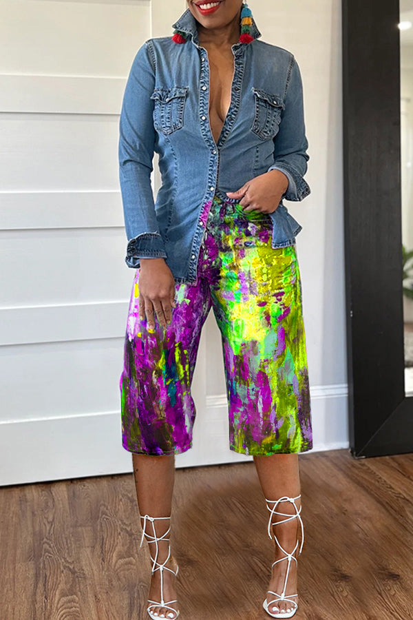 Street Fashion Abstract Painted Straight Shorts