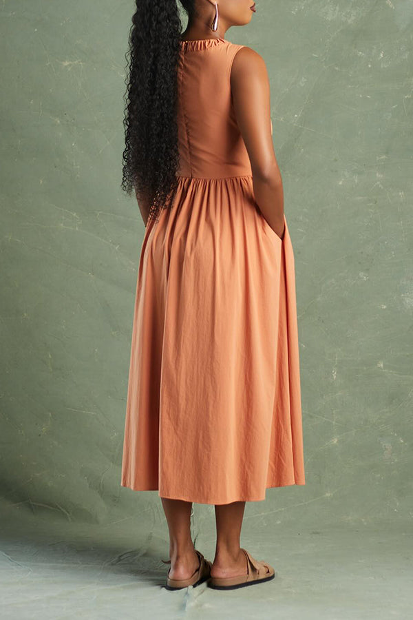 Casual Pleated Crew Neck Dress